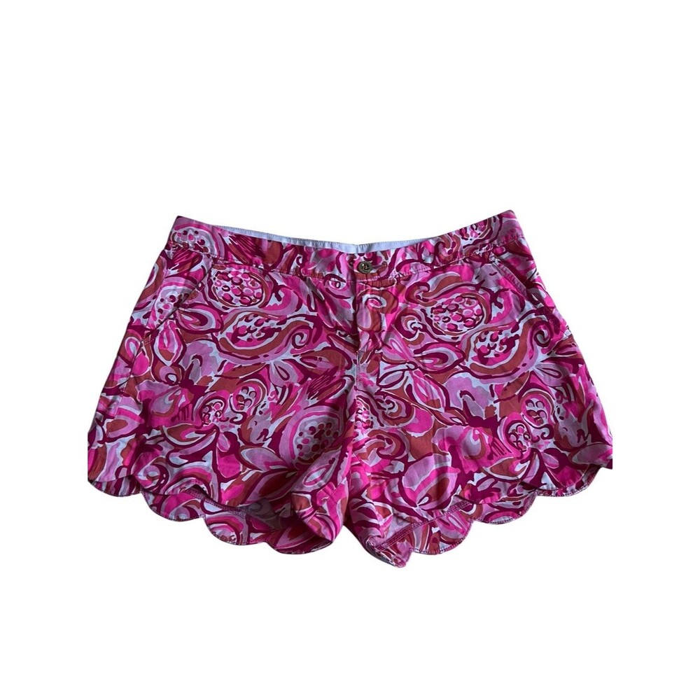Lilly Pulitzer Buttercup Scalloped Shorts Pink Pout Mango Salsa Paisley US 10